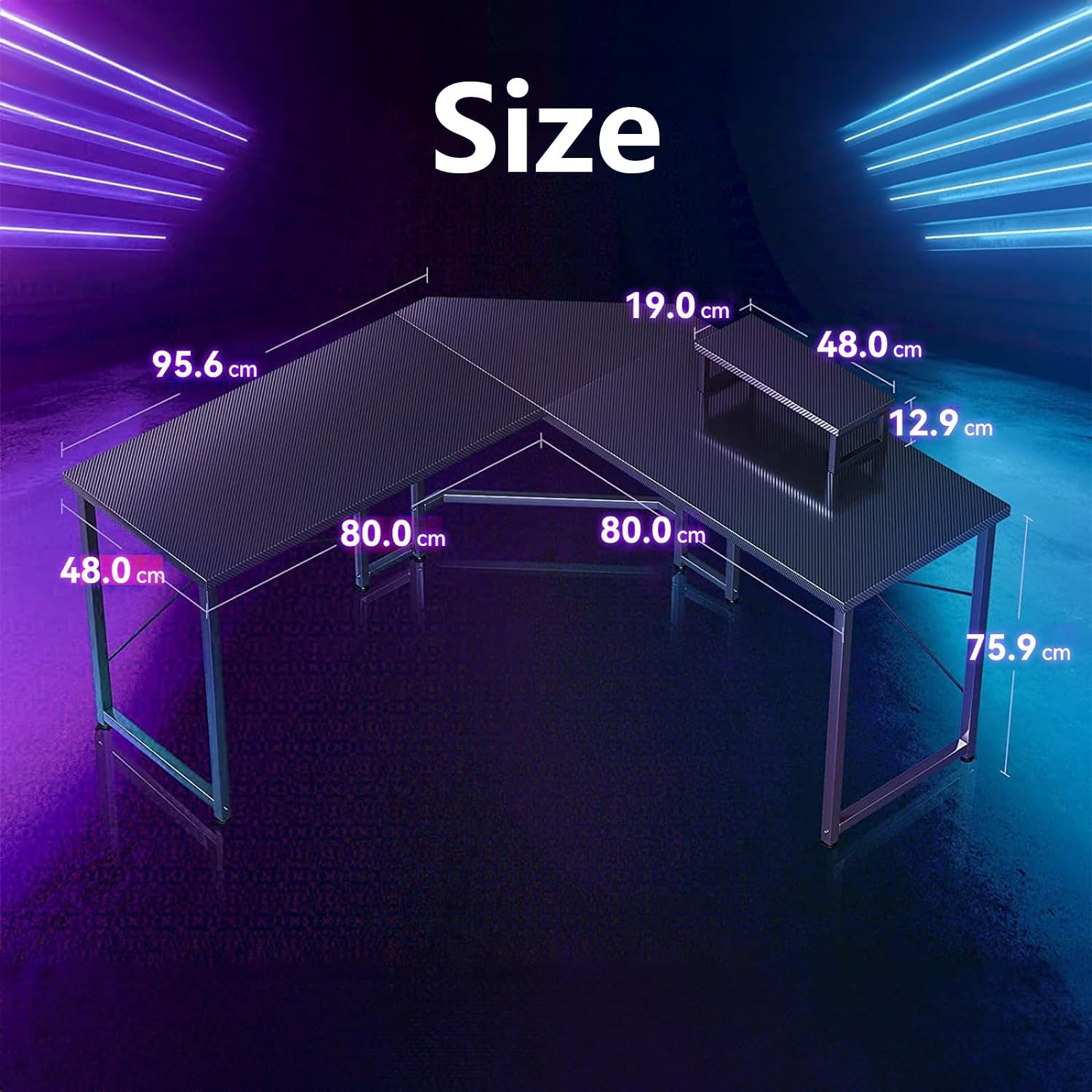 Gaming Desk 129X129X76Cm, L Shaped Desk with Monitor Stand&Storage Bag, Metal Legs, Corner Computer Table with Headphone Hook for Home Office Bedroom Study image number 2