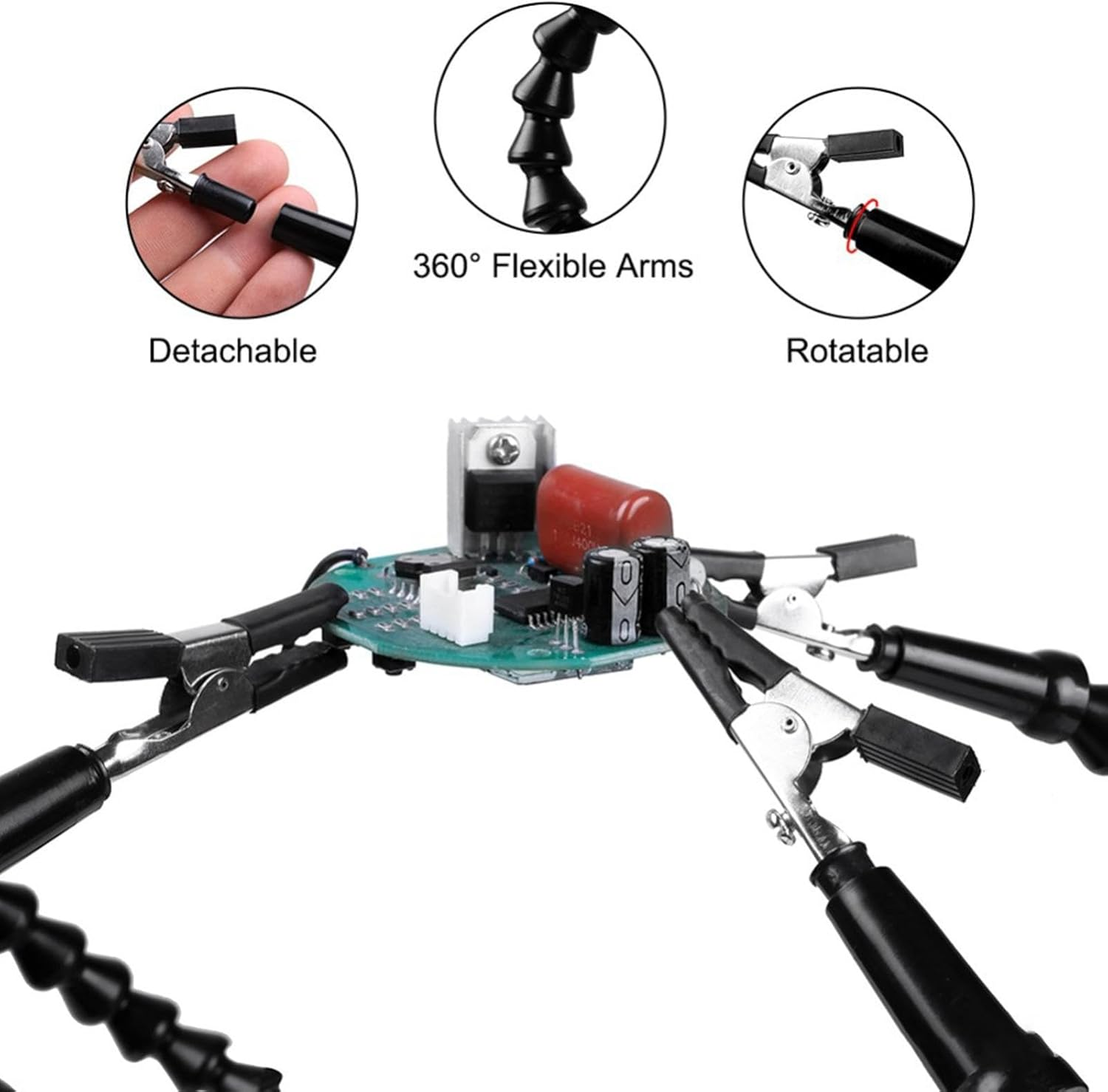 Third Hand Tool - 4 Flexible Arms with Adjustable Table Desk Clamp,4 Soft and Flexible Arms with Adjustable Clips 360 Degree Rotating Third Hand Tool for Soldering, Puchen - Blue image number 5