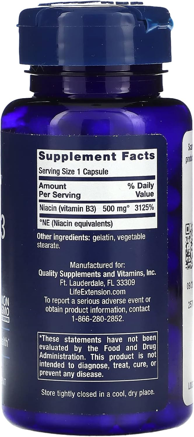 Life Extension Vitamin B3 Niacin, 500 Milligram, 100 Capsules image number 2