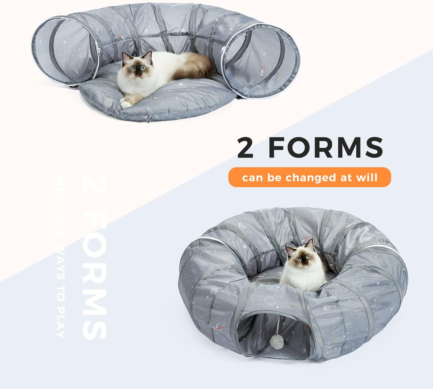 PAWZ Road Cat Tunnel Bed with Central Mat and Peek Hole Cat Bed with Cat Toy Hanging Balls image number 4