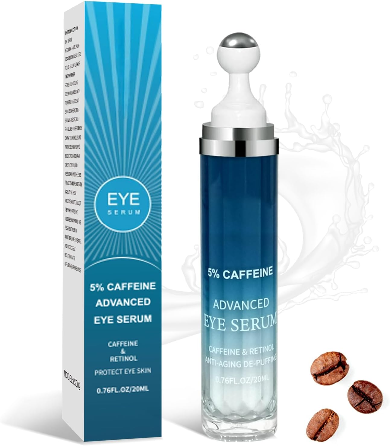 Caffeine under Eye Cream for Dark Circles, Wrinkles & Puffy Eye Bags, 5% Caffeine Eye Serum with Retinol and Hyaluronic Acid, under Eye Bags and Wrinkles Treatment, 360&deg; Massage Roller(20Ml) image number 5