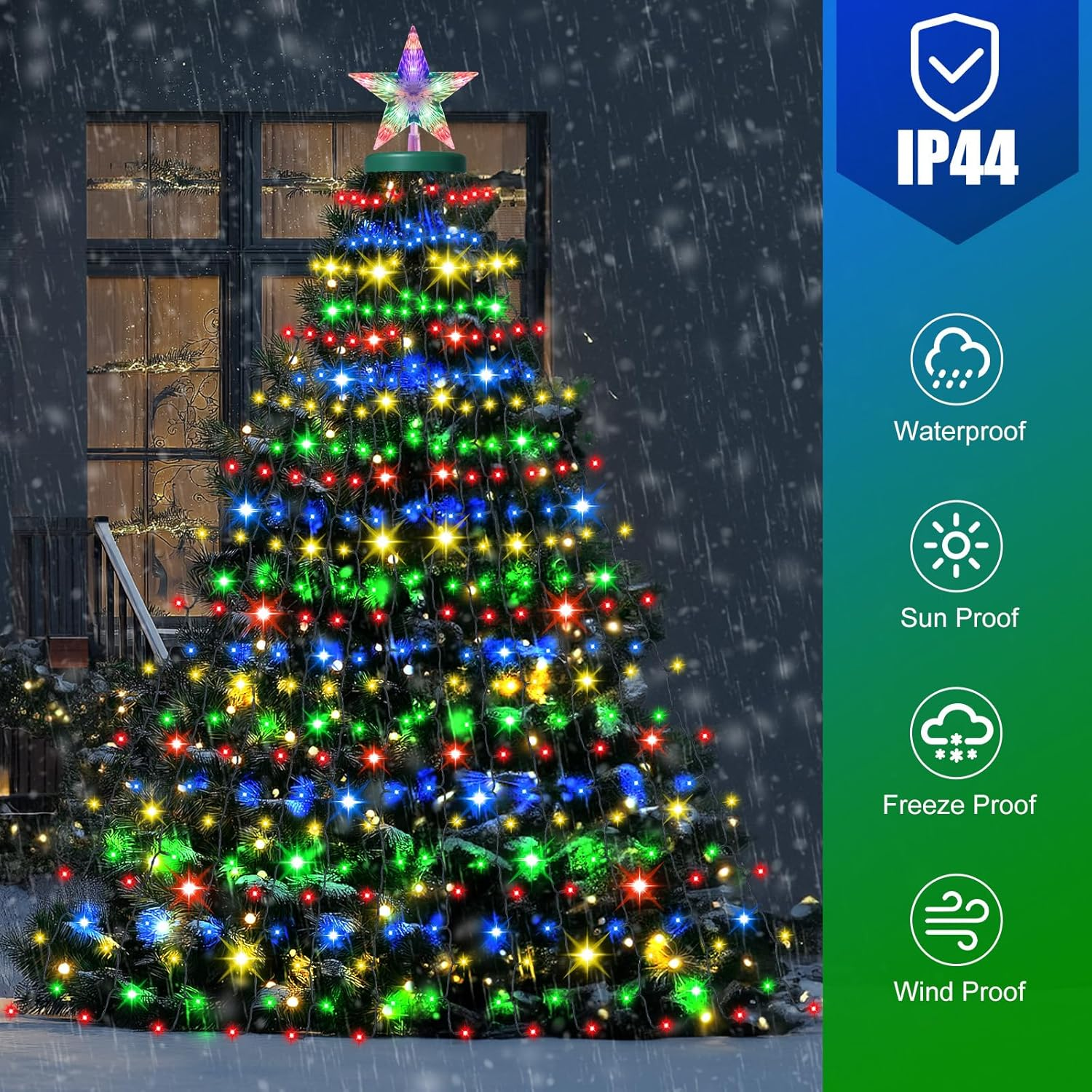 Christmas Tree Lights with Ring, 410 LED Twinkle Christmas Tree Lights with 8 Dynamic Modes, 2M X 16 Cascading String Light with Timer Waterproof for Indoor Xmas Decorations, Multicolor image number 5