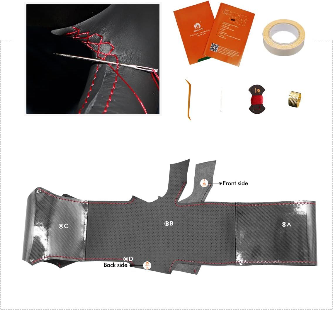 MEWANT Steering Wheel Cover for Toyota Camry/Corolla / RAV4 / Avalon Carbon Fiber&Genuine Leather Steering Wheel Wrap image number 6