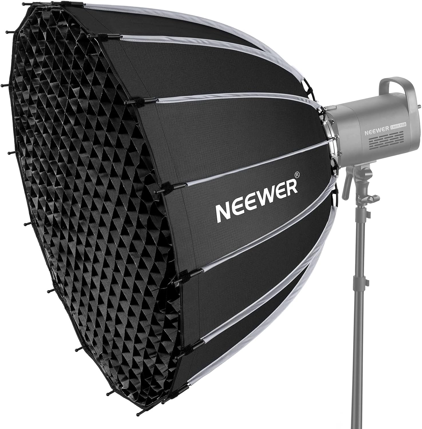 NEEWER 33Inch/85Cm Parabolic Softbox Quick Set up Quick Folding, with Diffusers/Honeycomb Grid/Bag, Compatible with Aputure 120D Light Dome Godox Sl60W NEEWER RGB CB60 and Other Bowens Mount Lights image number 3