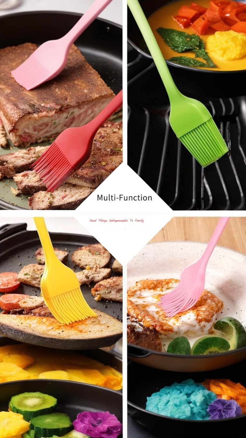 Heat-Resistant Silicone Basting Brushes for Meat, BBQ, Pastries, Oils, Butter, Sauces, Desserts, Turkey, Grill, Roast - Set of 4 Multicolor Non-Stick & Easy Clean Kitchen Tools image number 3