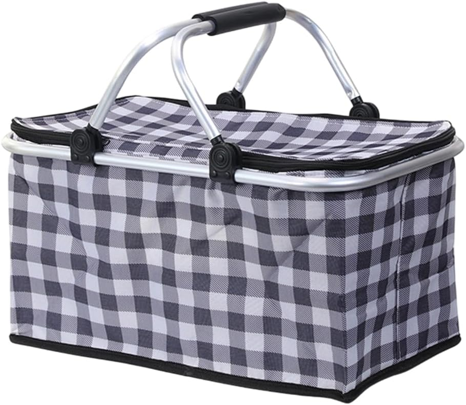 AIMALL Foldable Insulated Picnic Basket, Portable Shopping Basket for Outdoor Picnic, Camping, and Supermarket Use, Available in 6 Colours, 16.9 X 9 X 15.35 Inches