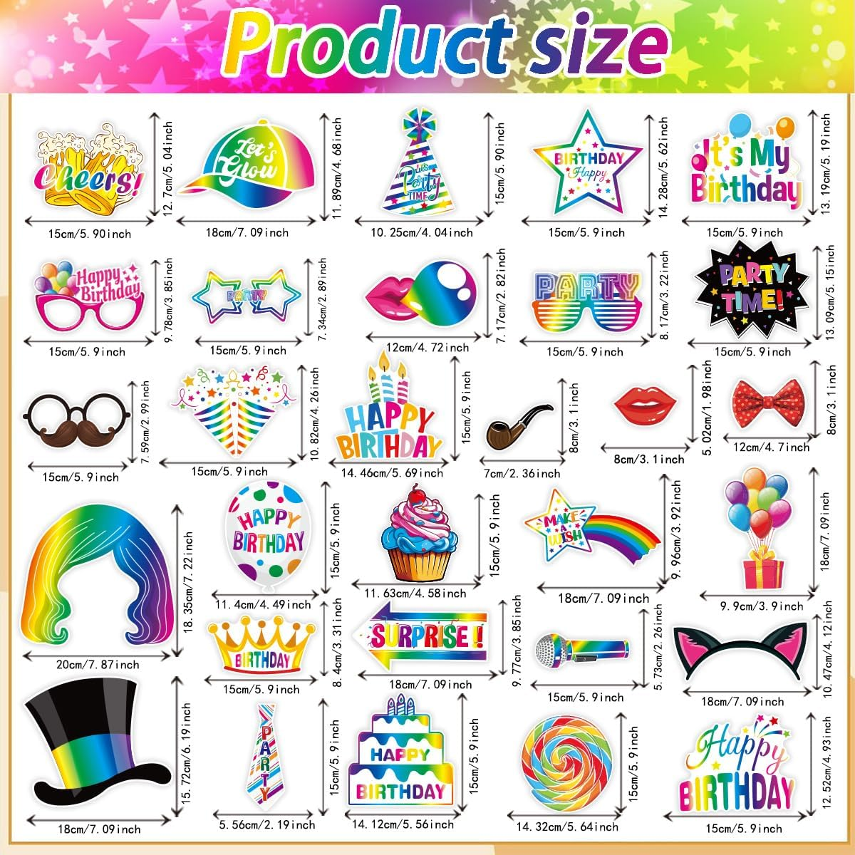 Buziba 30Pcs Birthday Photo Booth Props Kit Happy Birthday Party Favors Funny Birthday Party Supplies Decoration for Men and Women