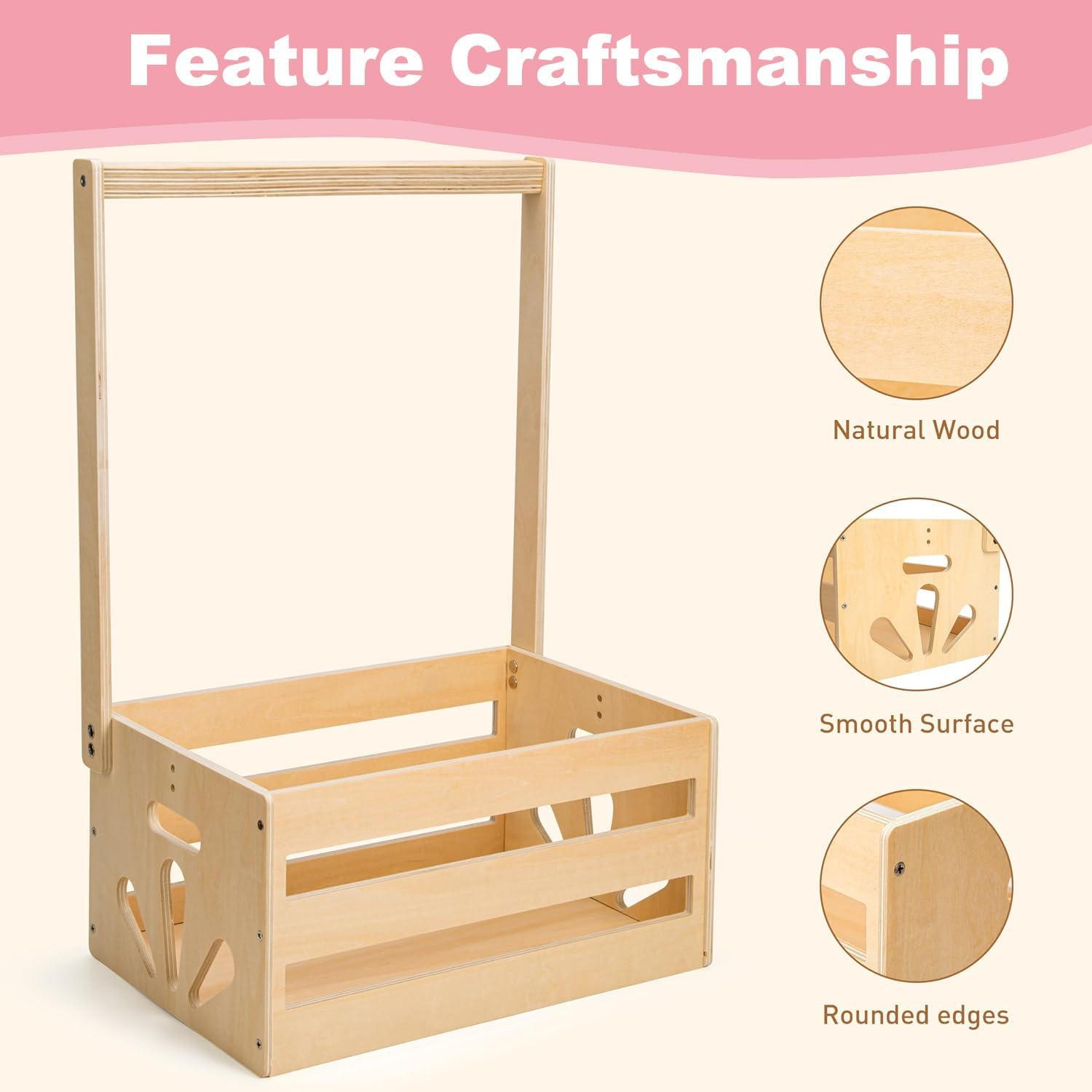 Wooden Baby Shower Crate Closet, Baby Storage Crate with Adjustable Handle, Basket for Baby Shower Gifts, Welcome Gift Basket for Newborn Boys Girls, Pregnancy Gifts for New Parents (Wood) image number 6
