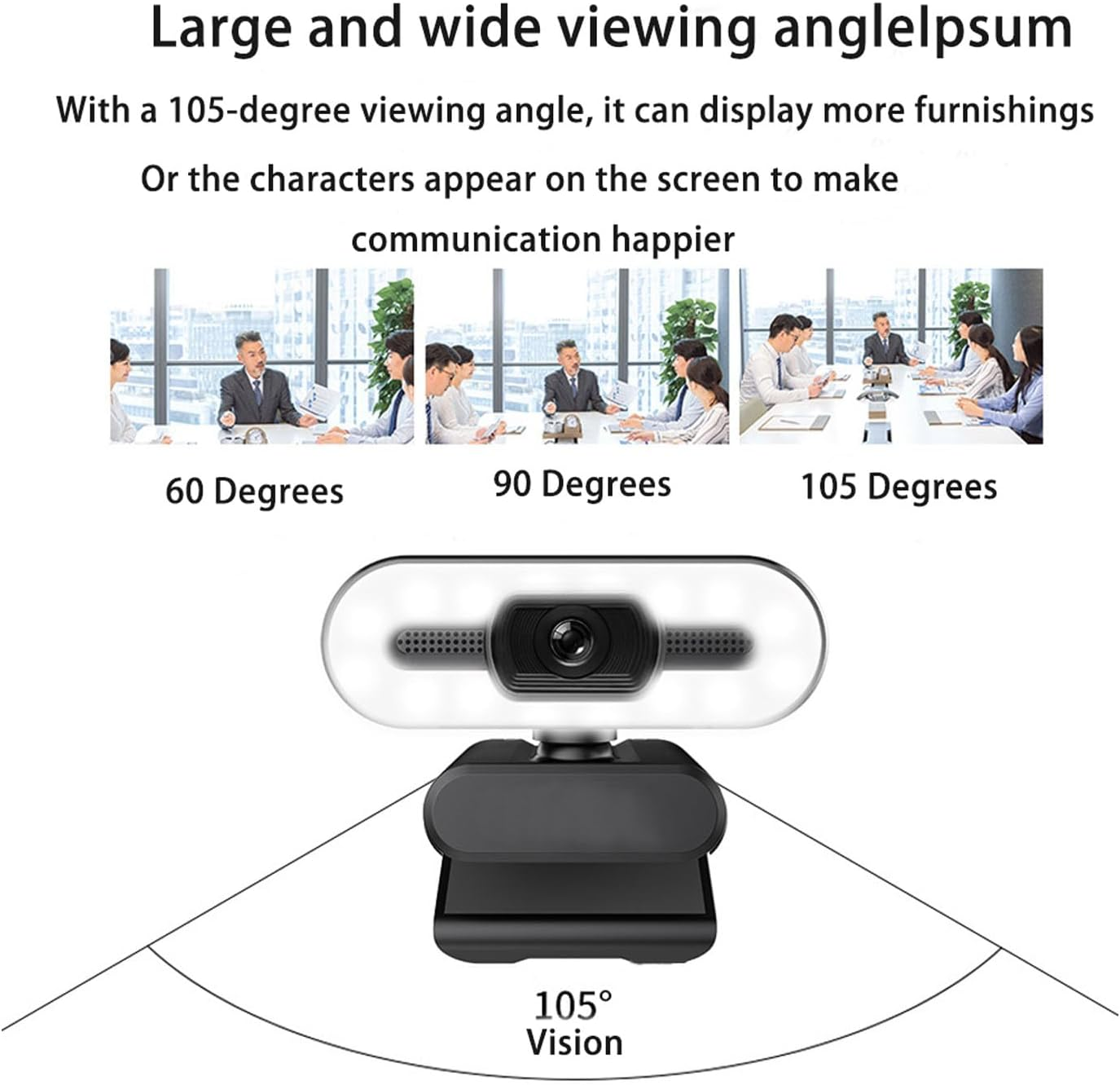 1080P HD Webcam with Microphone, Computer Web Camera Wide Angle with Adjustable Ring Light for for OS X, USB Webcam for Video Streaming Conference