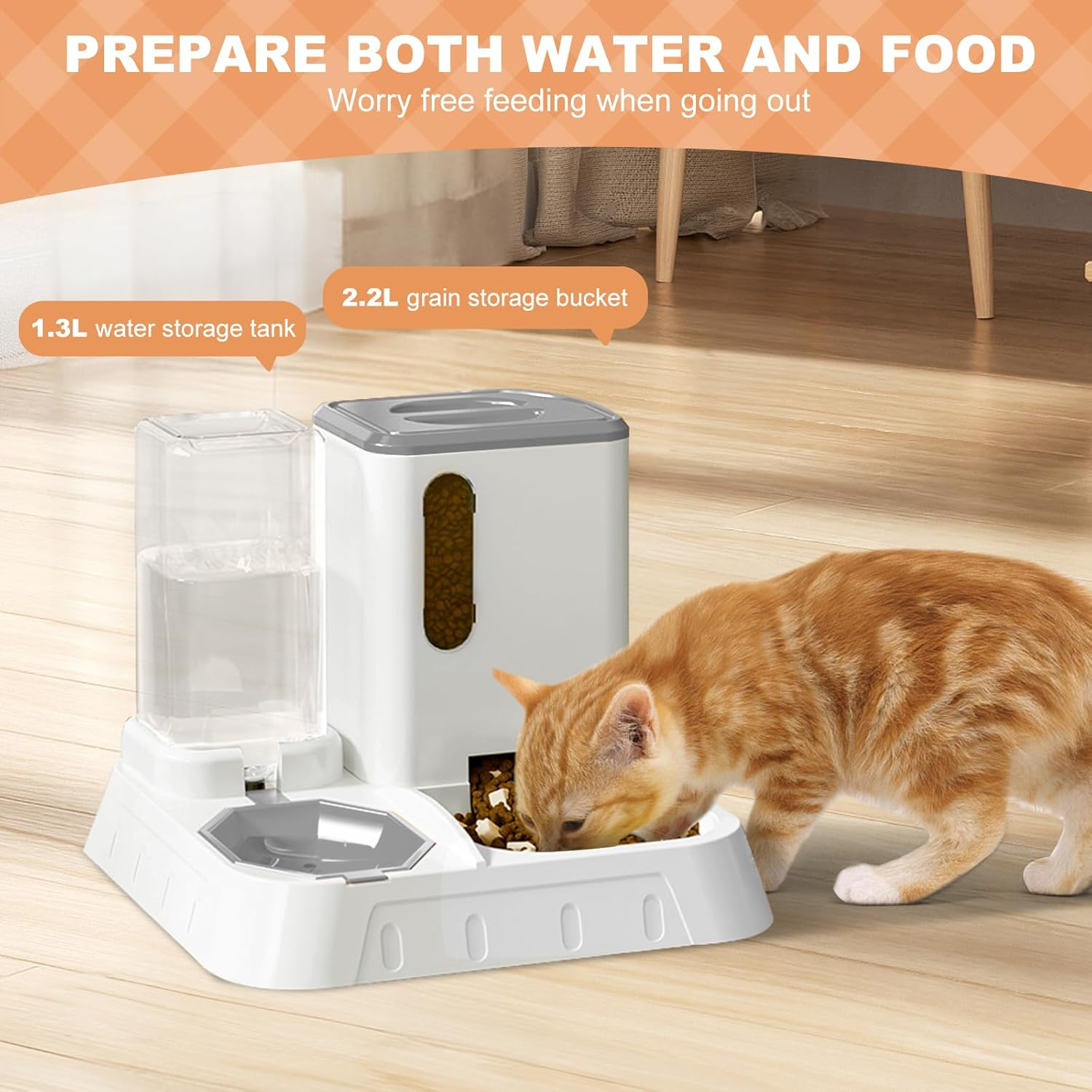 Automatic Pet Feeder 2-In-1 Food and Water Dispenser &ndash; Gravity Feeder for Cats & Dogs,With 2.2L Grain Storage Bucket and 1.3L Water Tank, Suitable for Holding Various Types of Dry Food (Pink) image number 4