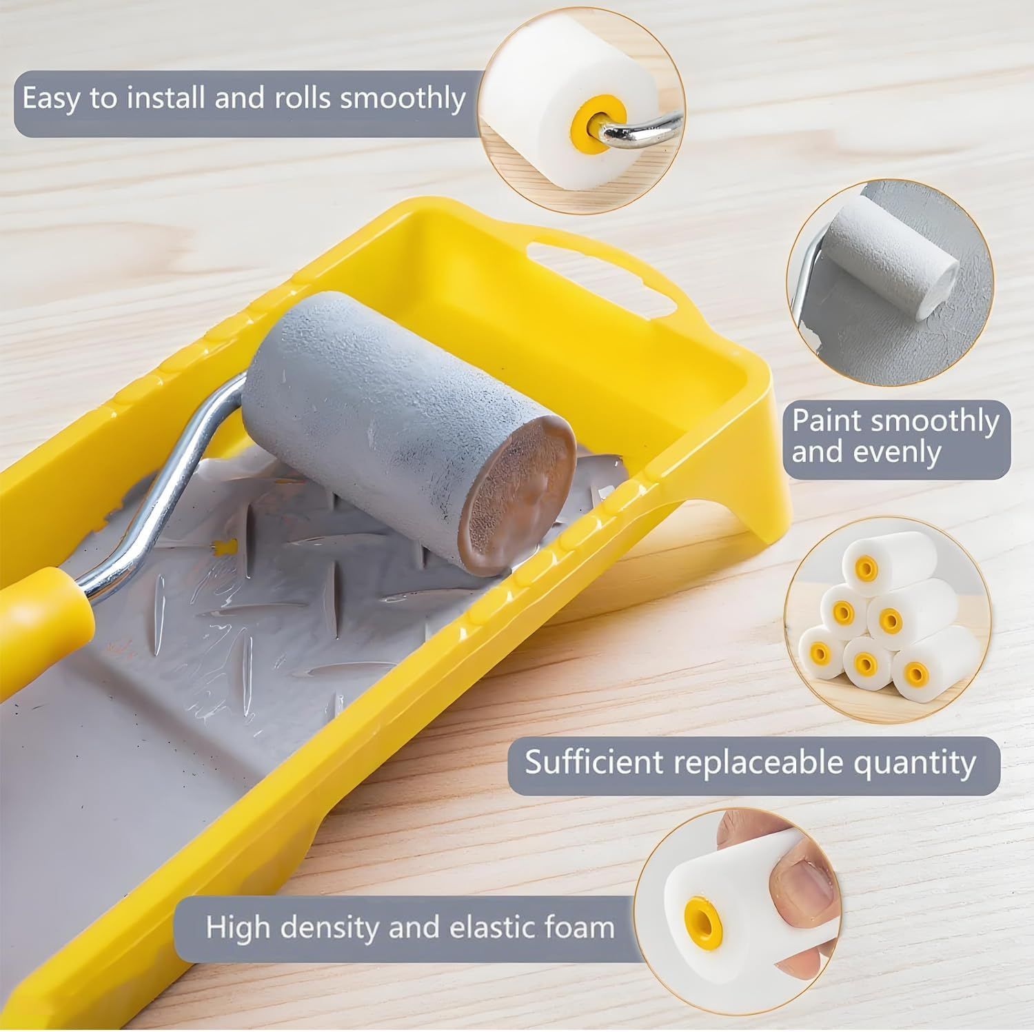 2 Inch Small Paint Roller Set,8 Piece Foam Paint Roller Kit,For Touch-Up Painting,Washable and Reusable Mini Rollers,Suitable for Walls,Doors, Cabinets,And Balcony Railings image number 1