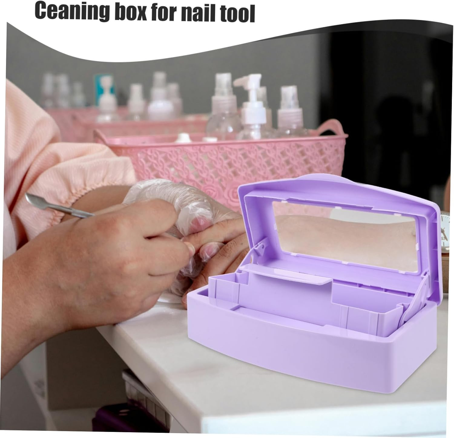 PENIKOKO Nail Art Tool Cleaning Box Portable Organizer with Lid for Manicure Tweezers Tools Clean Storage for Professionals Diy Enthusiasts for Home Salon Use image number 1