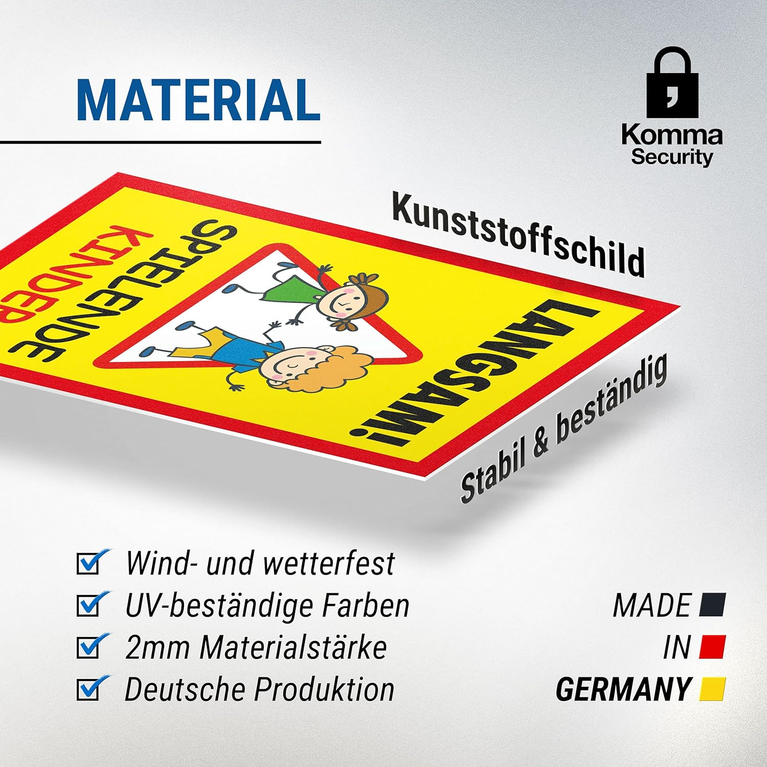 Komma Security Slow Playing Children Plastic Sign 20 X 30 Cm Safety Sign Warning Sign Warning Sign Slow Driving Warning Note Play Street Playground - Caution Playing Children image number 1