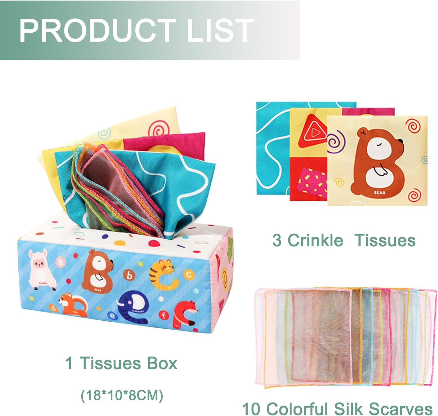 Baby Toys - Tissue Box Toy Montessori for Babies 0-12-18 Months, Sensory Baby Tissue Box Toys with Soft Crinkle Papers and Silk Scarves, Toddler Early Learning Toys Chrismas Birthday Gifts image number 5