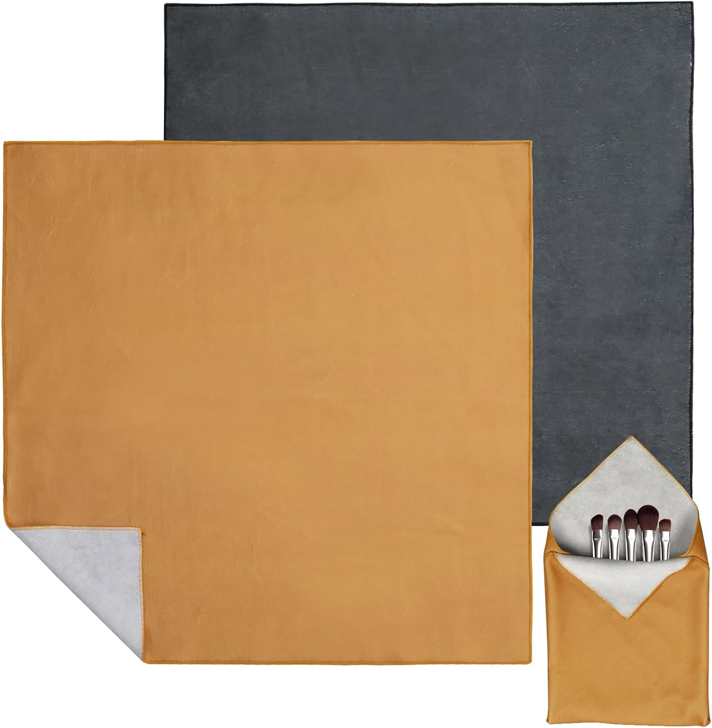 Diakey 2 Pieces Magic Fabric Self Adhesive Makeup Bag 55X55Cm Scratch Resistant Lens Camera Packaging Cosmetic Bag Organizer Open Flat for Travel Toiletry, Black/Khaki image number 6