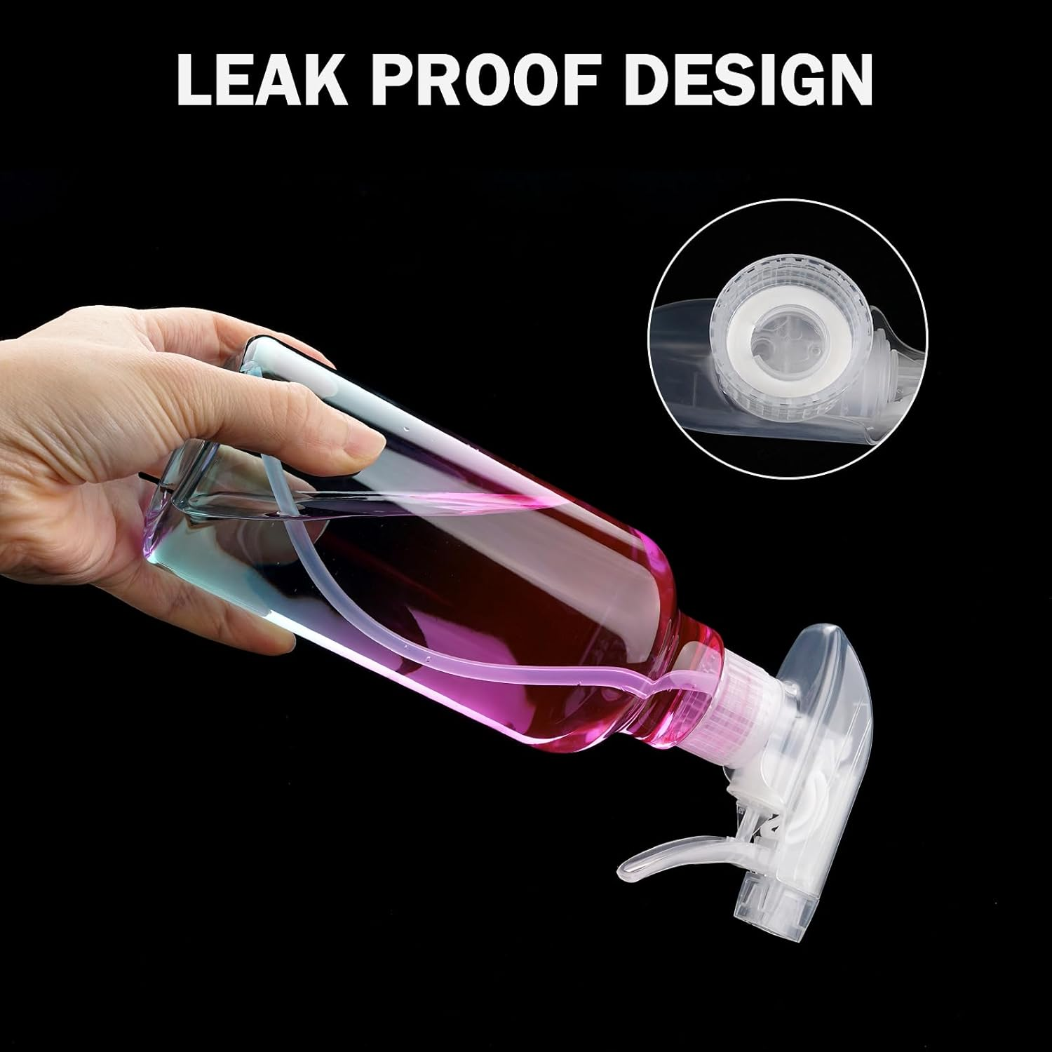 Plastic Spray Bottle 16.9Oz Empty Spray Bottles Refillable Container Trigger Sprayer for Cleaning Solutions, Water, Plants, Pet, Essential Oils, Hair, 2 Pack (Gradient) - Black image number 4