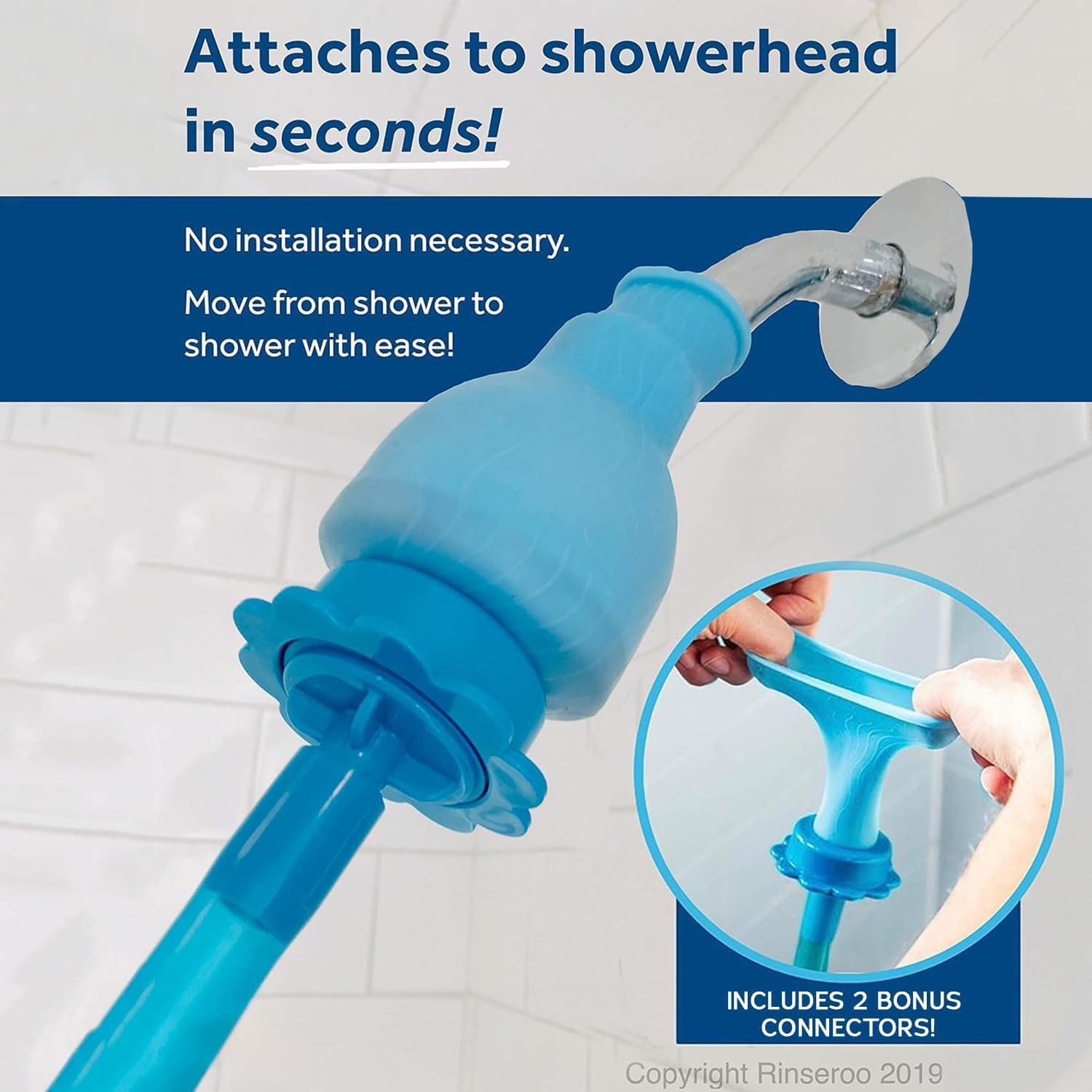 1-Piece Slip-On Pet Dog Shower Connector Rinse, Faucet Sink Hose Attachment, Length 150Cm, Blue, Flexible Silicone Adapter, Easy to Install image number 5