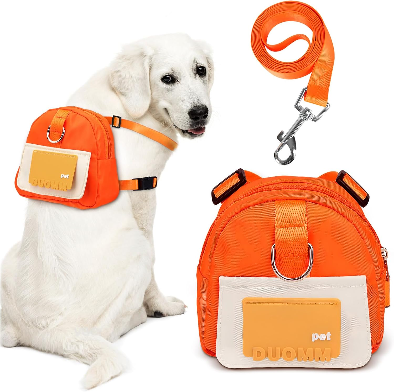 Bagentry Adjustable Dog Backpack Harness with Leash & Poop Bag Dispenser, Waterproof Dog Saddle Bag, Pets Self Carrier Dog Harness Bag for 17-33 Lb Medium Doggy Travel Hiking Walking (Orange)
