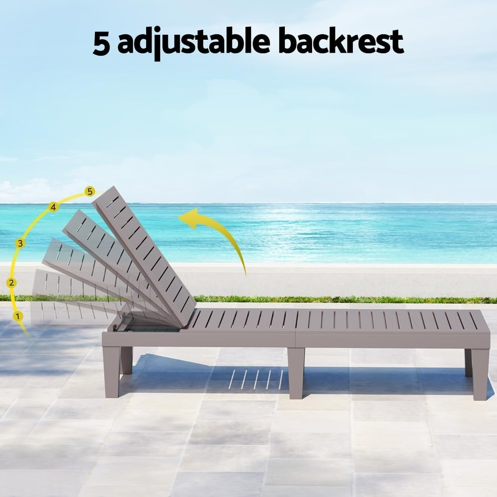 Gardeon Sun Lounge Adjustable Recliner Patio Outdoor Furniture Lightweight Grey image number 1