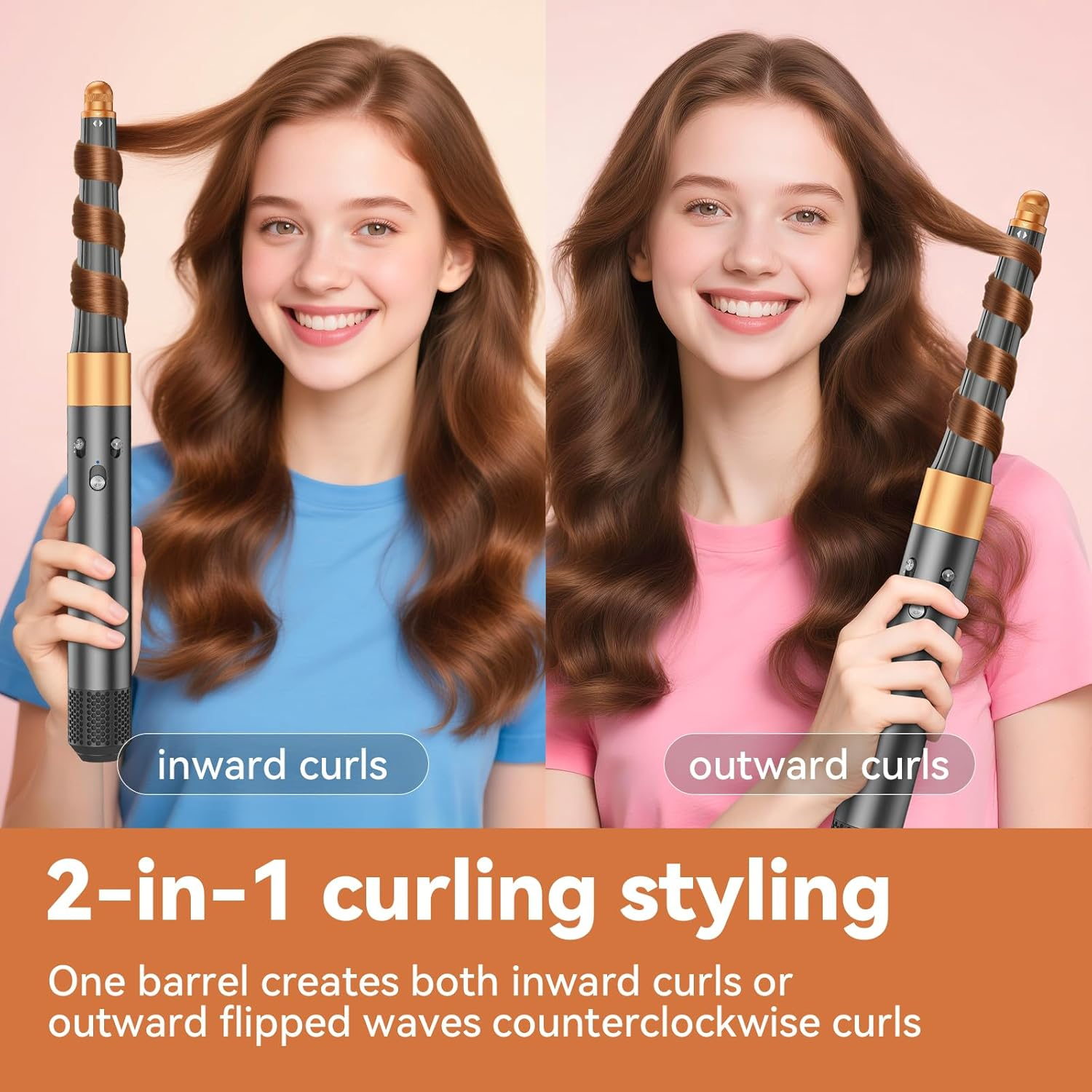 0.78In-1.4In Conical Long Barrels Attachment for Dyson Airwrap HS01 HS05 Accessories, 20MM-36MM 2 in 1 Auto-Wrap Curling Iron Curlers for Professional Barrels Curl and Wave Curl Hair, Gold image number 6