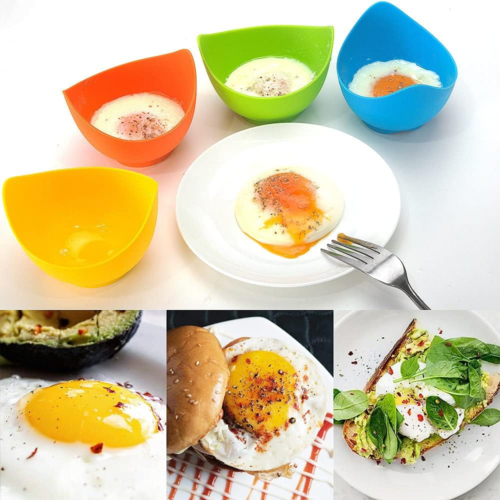 Egg Poacher Cups, Egg Boiler Mold Cup, Silicone Egg Poachers, Egg Poaching Cups with Ring Standers, Poached Egg Cups for Microwave Air Fryer Stovetop Egg Cooking, Non-Stick Bpa-Free, Set of 4 image number 3