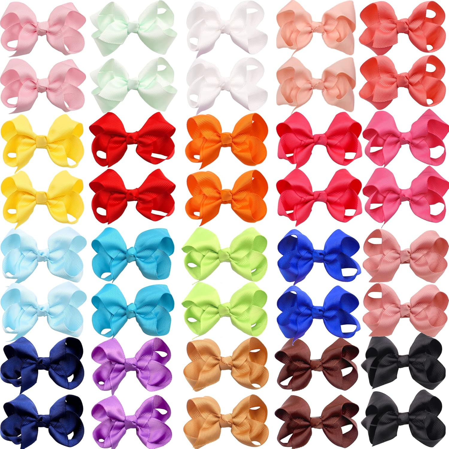 40Piecse Boutique Grosgrain Ribbon Pinwheel 3" Hair Bows Alligator Clips for Babies Toddlers Teens Gifts in Pairs image number 2