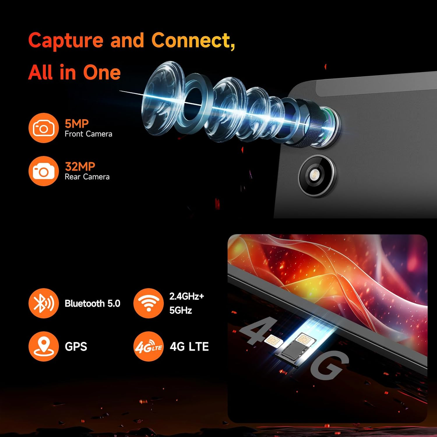 BNCF 8.4 Inch Snapdragon 685 Android 14 Tablet, FHD IPS 1920X1200 Resolution 60Hz Reflex Bpad Mini with Widevine L1, 16GB+128GB(1TB Expand), 5MP+32MP Camera, 4G LTE+2.4G/5G Wifi+Bt5.0+Gps, 6050Mah image number 4