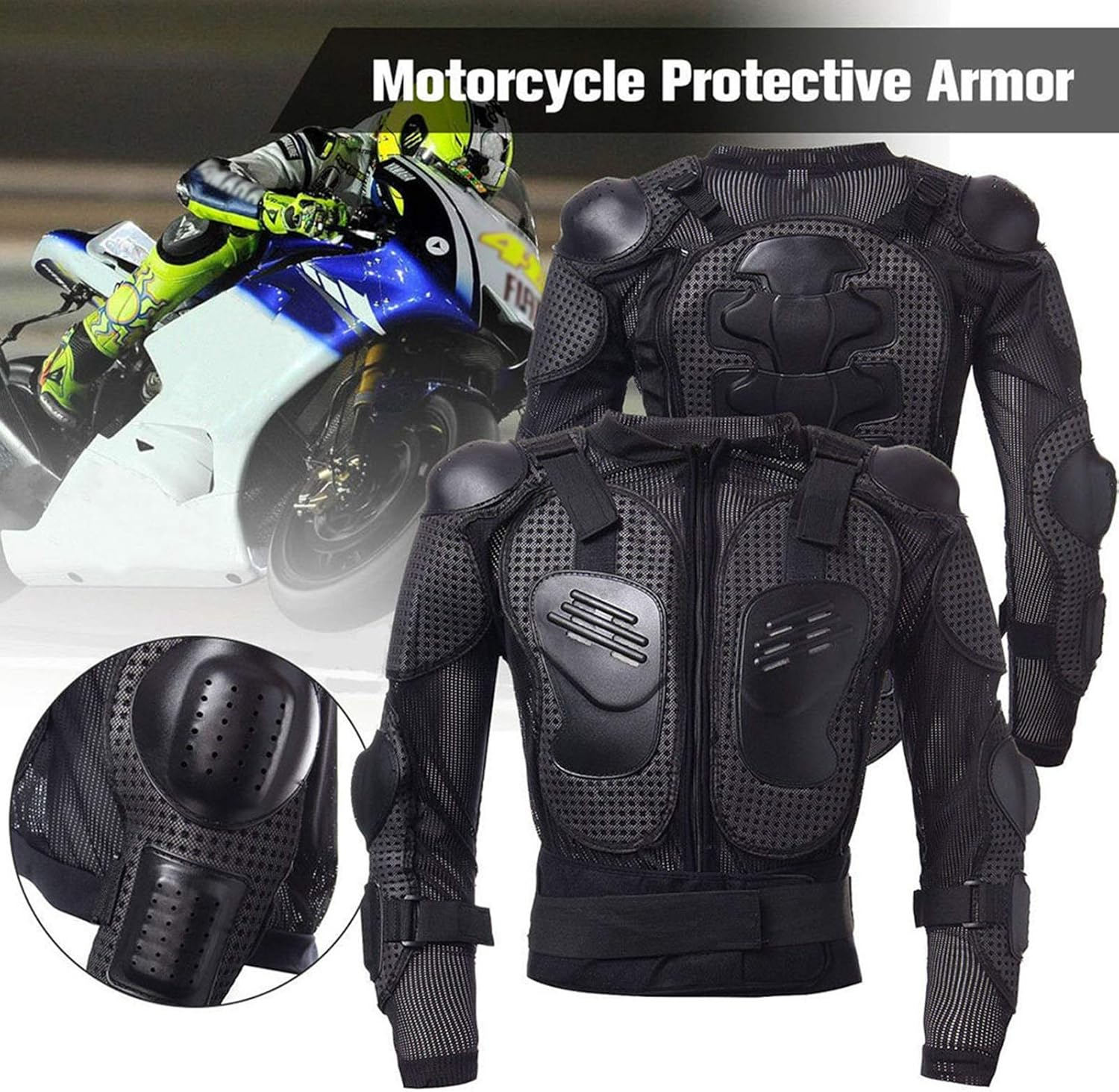 Full Body Cycle Riding Jacket Armor E Shoulder Chest Protection 1 Pa of Gloves Black L image number 1