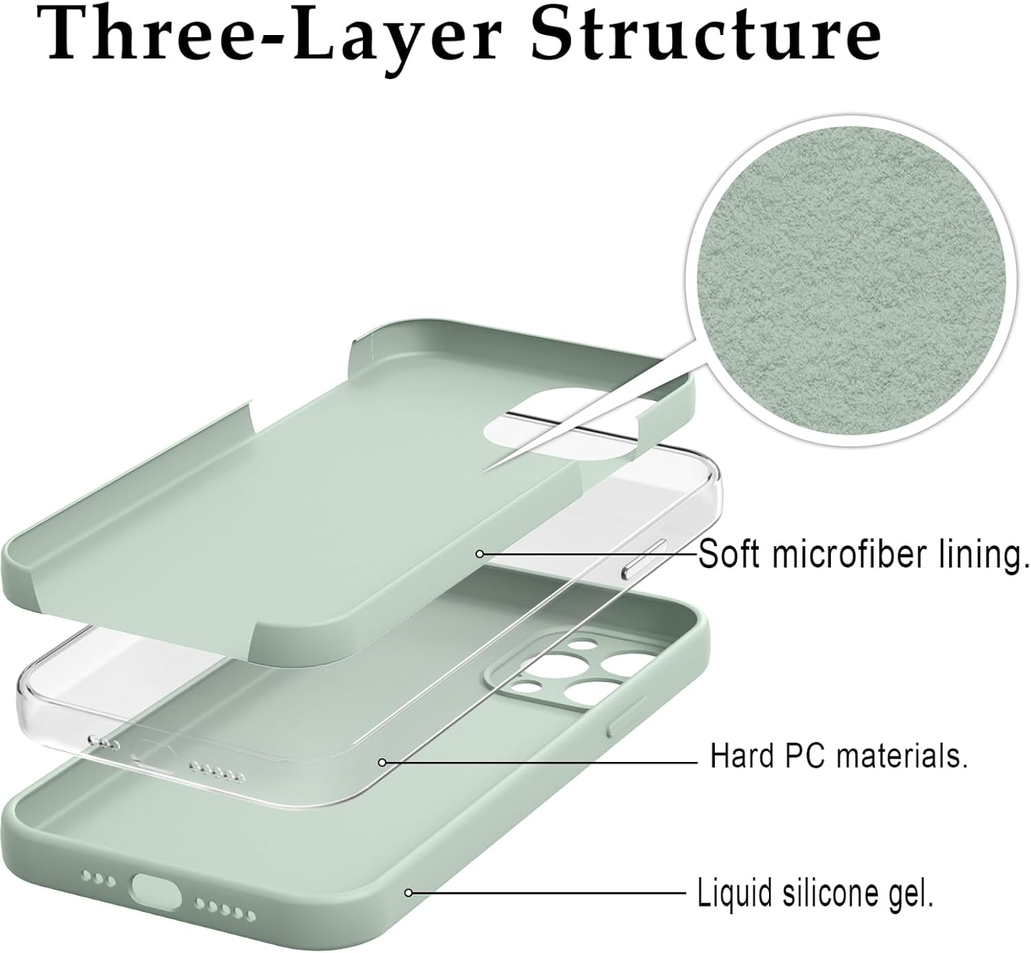 Silicone Case for Iphone 12 Pro, Ultra Thin Slim with Microfibre, Scratch-Resistant All-Round Protection Case, Light Green - Coffee image number 3