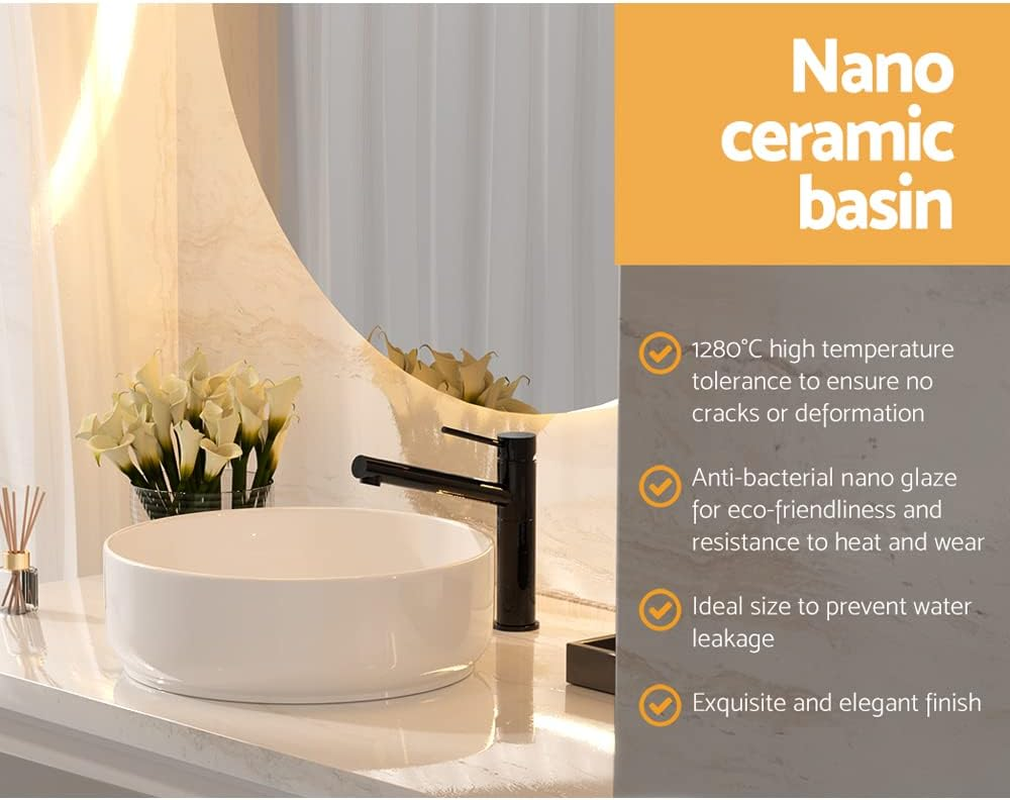 Cefito Bathroom Basin Vanity Sink, Ceramic Hand Wash Basins Vessel Sinks above Counter Top Tools Kitchen Home Improvement, round Shape High Gloss Finish Scratch-Resistant White image number 1