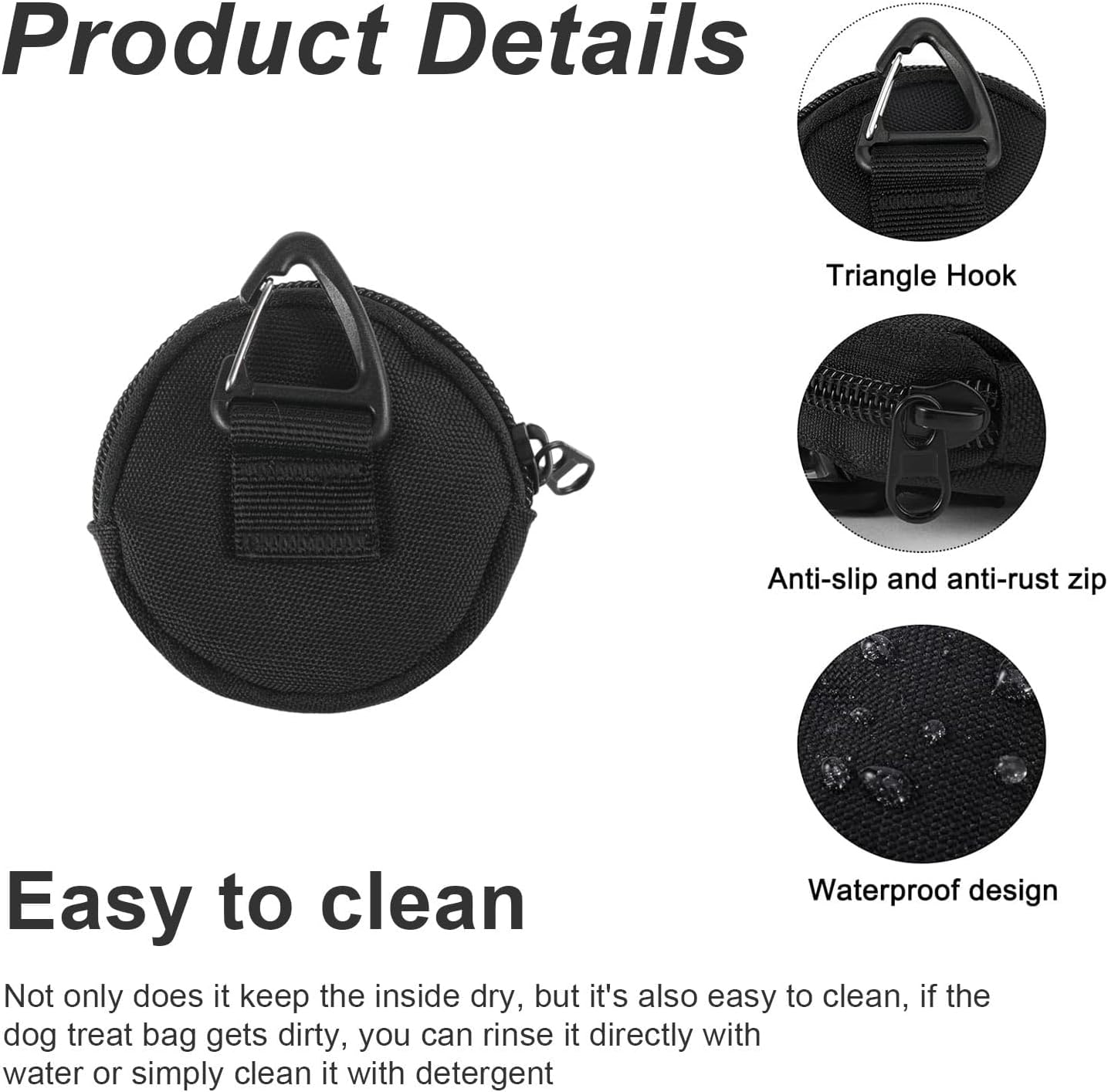 DEANKEJI Pack of 4 Dog Training Small Snack Bag Dog Oxford Cloth Dog Food Bag Black Dog Treat Bag with Triangular Hanging Eyelet for Carrying Dog Treats image number 1