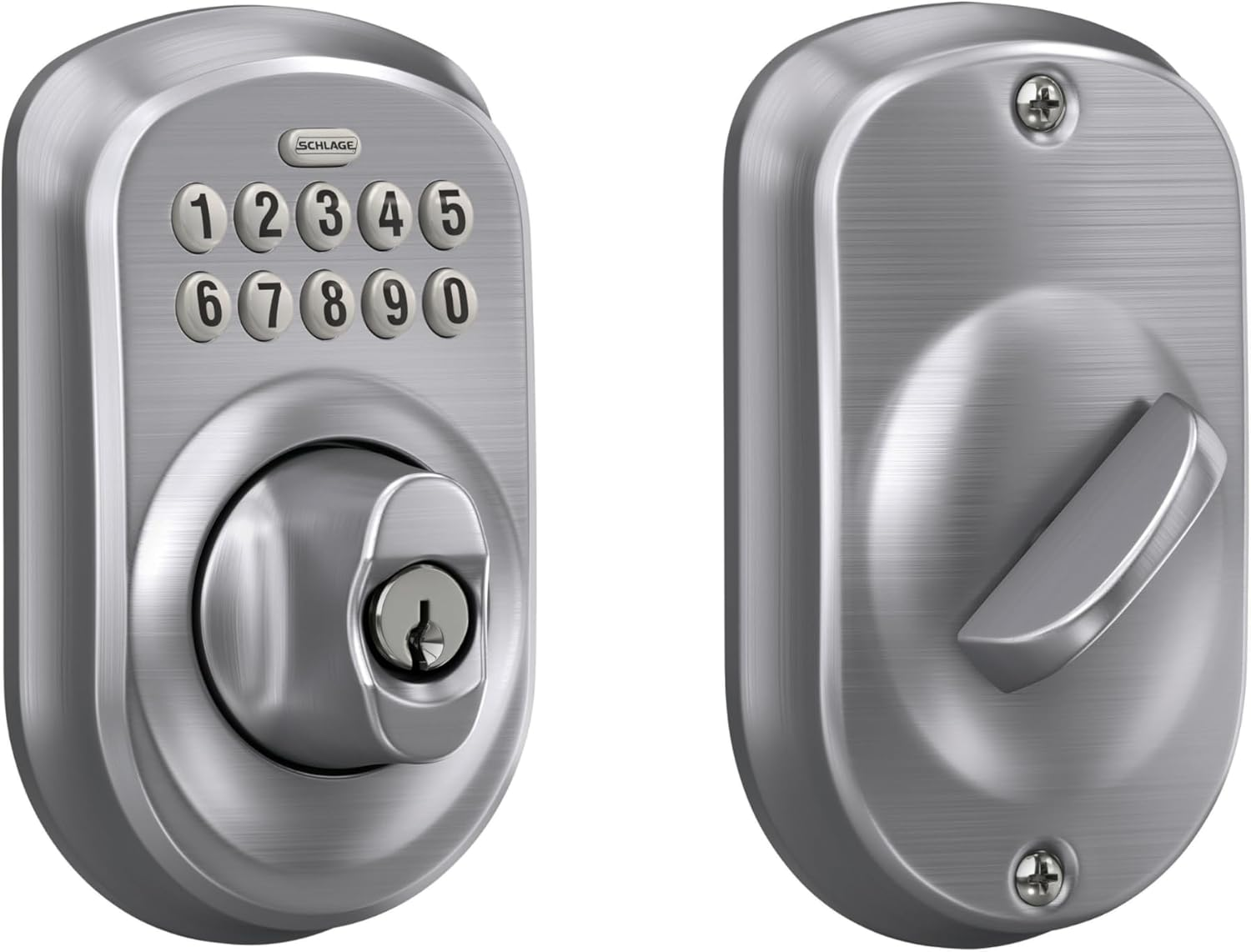 Schlage BE365 Plymouth Keypad Deadbolt, Satin Chrome - Satin Chrome, Camelot Keypad image number 3
