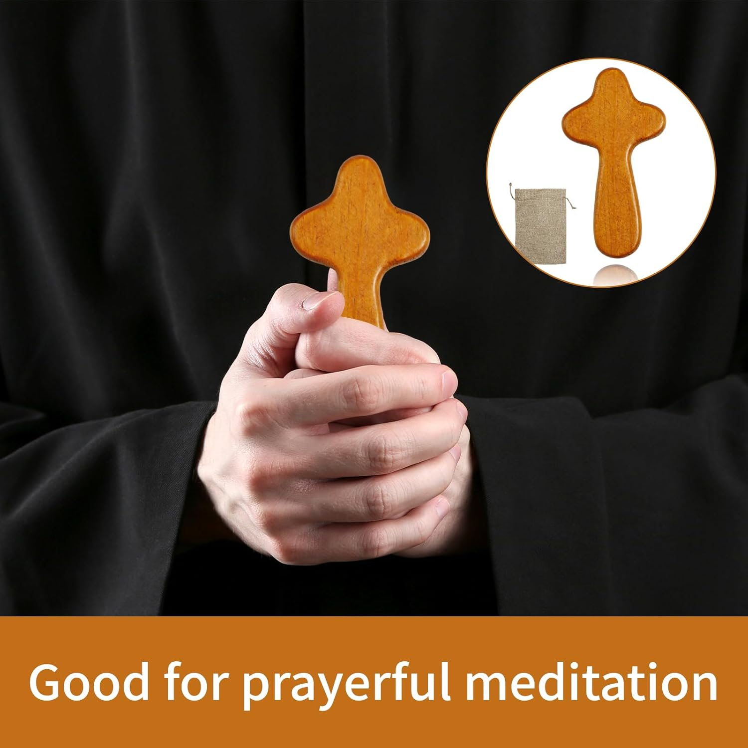 Wooden Cross, 10Cm Wooden Crucifix, Olive Wood Religious Keepsake with Portable Woven Sack, Symbol of Christian Faith, for Daily Inspiration, Baptisms and Commemoration image number 3