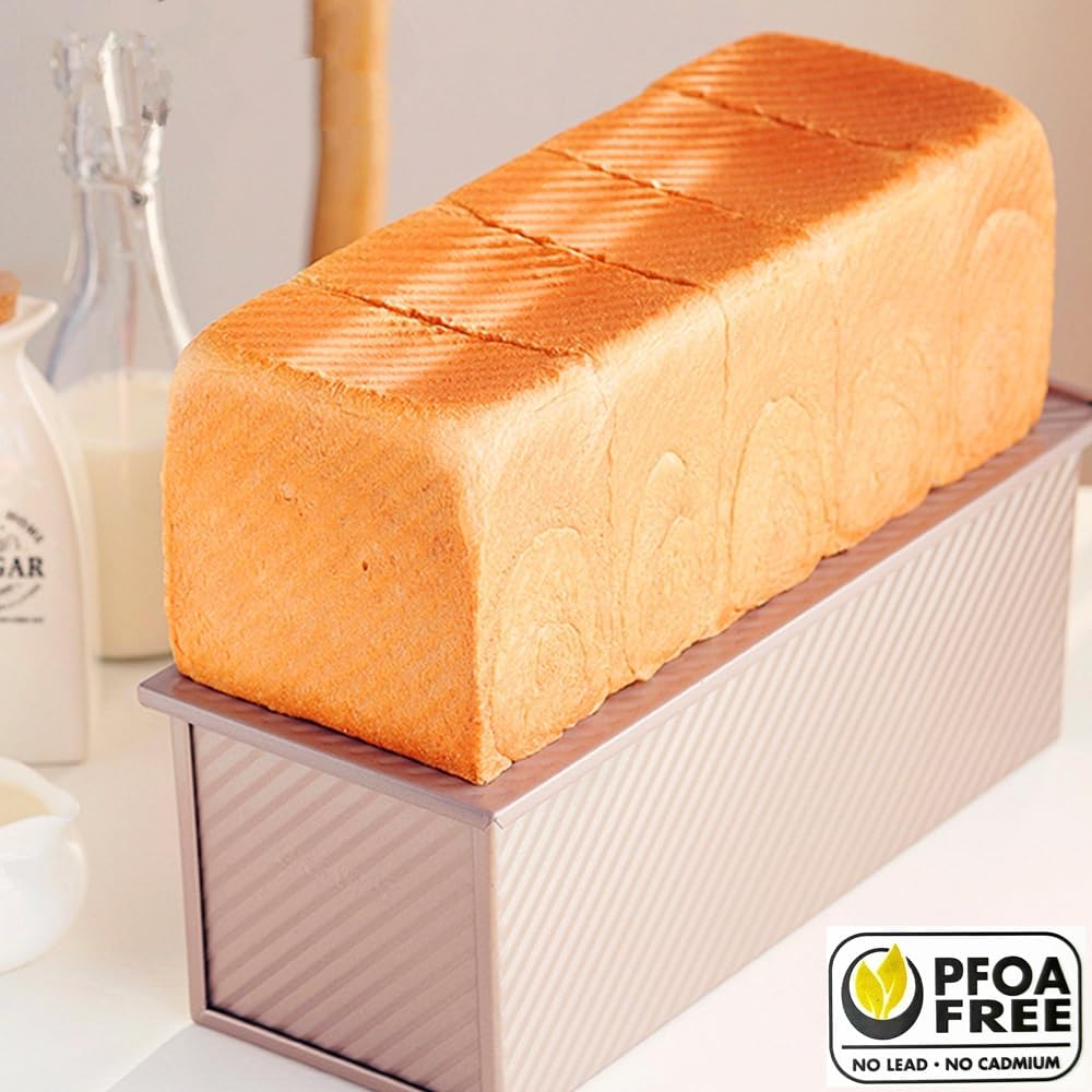 Pullman Loaf Pan with Lid Non-Stick Toast Mold Rectangle Corrugated Bread Cake Mould with Cover for Oven Baking (2.2Lb Dough Capacity) image number 5