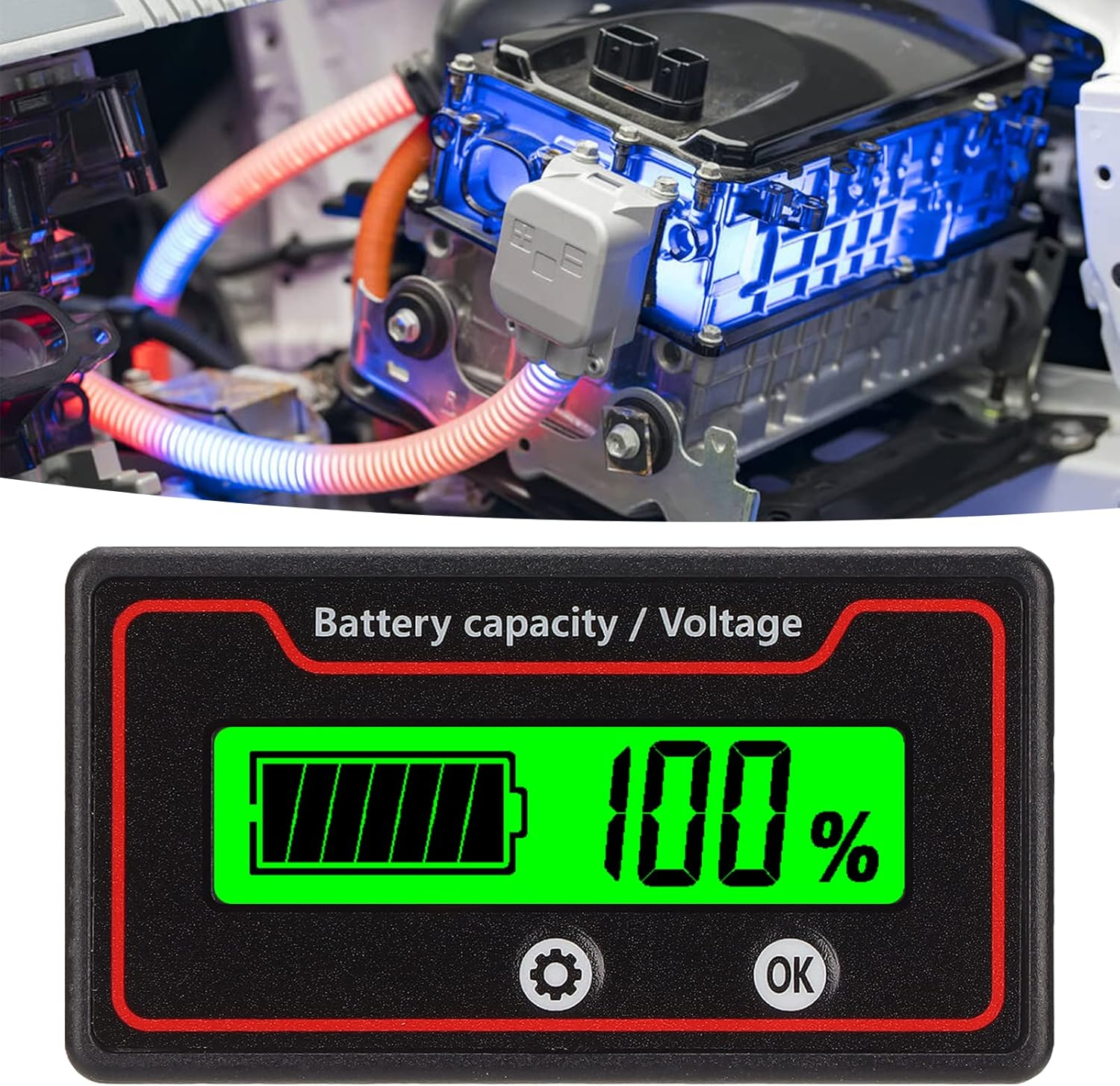 12-84V Battery Capacity Indicator Voltage Meter, Battery Monitor Battery Power Indicator Panel for Electric Vehicle Battery Packs, Etc (Green Light) - White Light image number 5