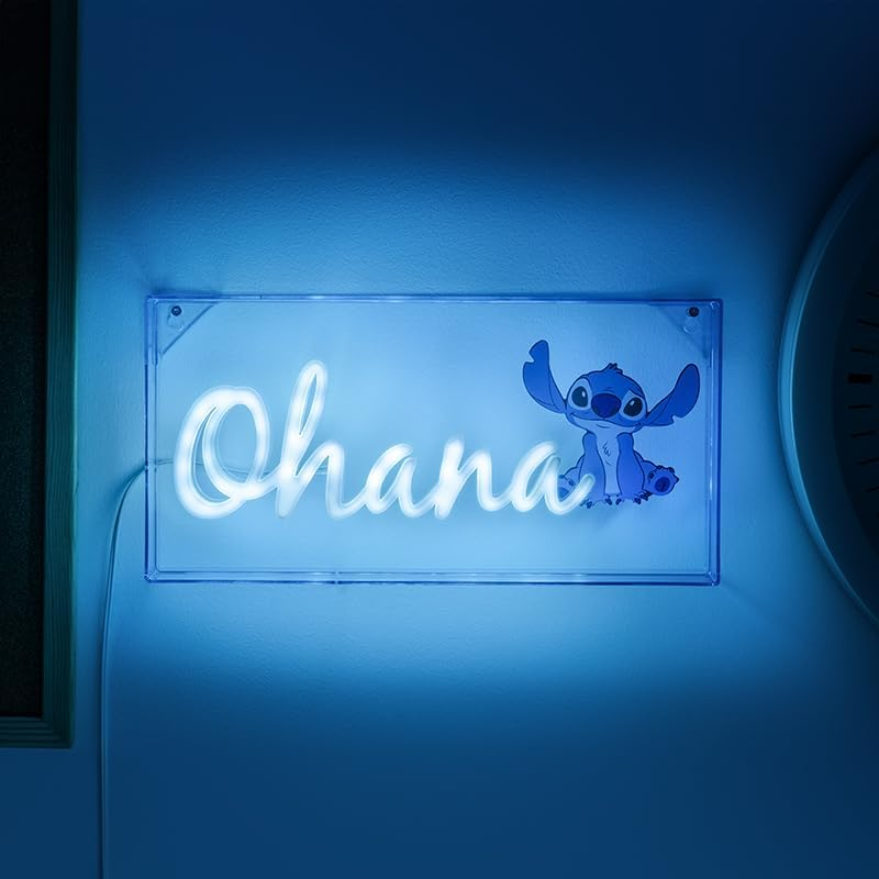 Stitch Ohana Light Officially Licensed Lilo Lamp, Disney Collectible Gift, LED Bedside Table Bedroom Night Light Decor | Paladone, Blue