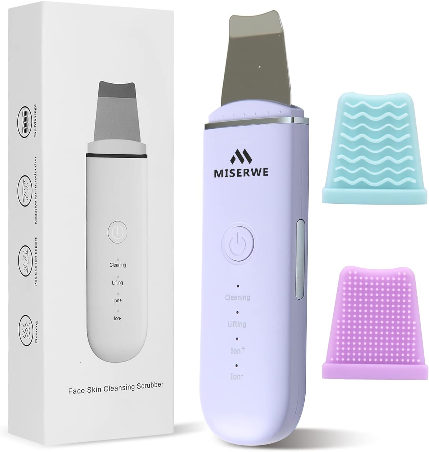 Skin Scrubber Face Skin Spatula Blackhead Remover Pore Cleaner Face Beauty Lifting Tool Comedones Extractor with 4 Modes, Facial Scrubber Spatula for Deep Cleansing with Two Silicone Case