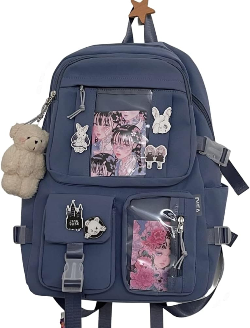 AONUOWE Kawaii Goth Backpack with Plushies Anime Ita Bag Japanese Backpack Lolita Accessories Kawaii Supplies