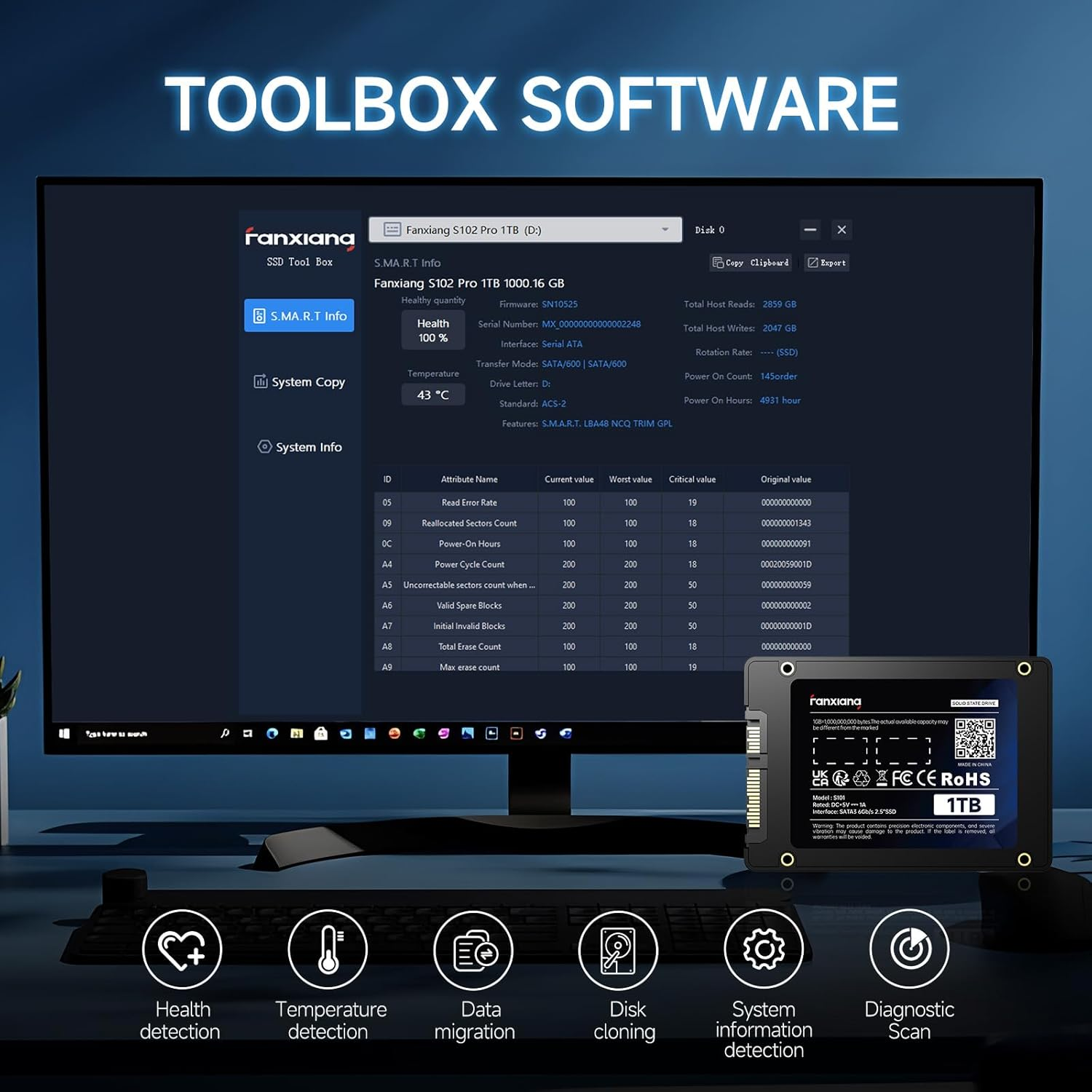 Fanxiang S101 4TB SSD SATA III 6Gb/S 2.5" Internal Solid State Drive, Read Speed up to 550Mb/Sec, Compatible with Laptop and PC Desktops(Black)&hellip; image number 6