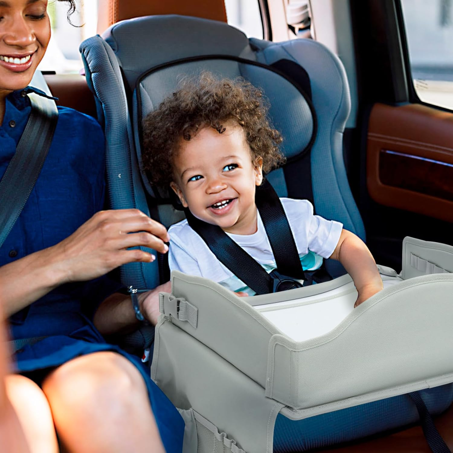 Kids Travelling Polyester Car Seat Drawing Tray with Adjustable Padded Shoulder Strap, Rounded Corners, Curved Edges, Suitable for Children