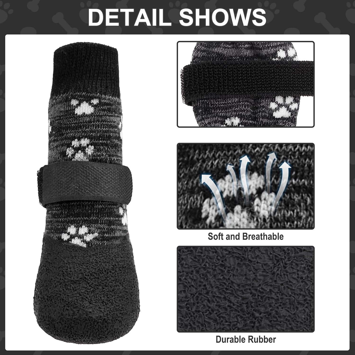 KOOLTAIL anti Slip Dog Socks for Hot/Cold Pavement to Prevent Licking Paws,Booties for Hardwood Floors,Traction Rain Dog Boots&Paw Protectors Shoes with Grip for outside Small Medium Large Senior Dogs image number 1