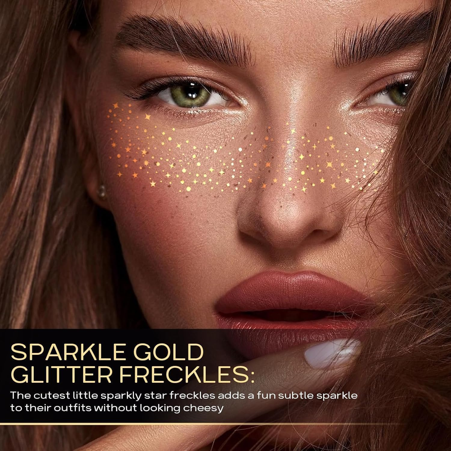 Glitter Freckles Face Tattoo, 10Pcs Glitter Freckles for Face, Gold Sparkle Freckles, Face Glitter Makeup Patches image number 4