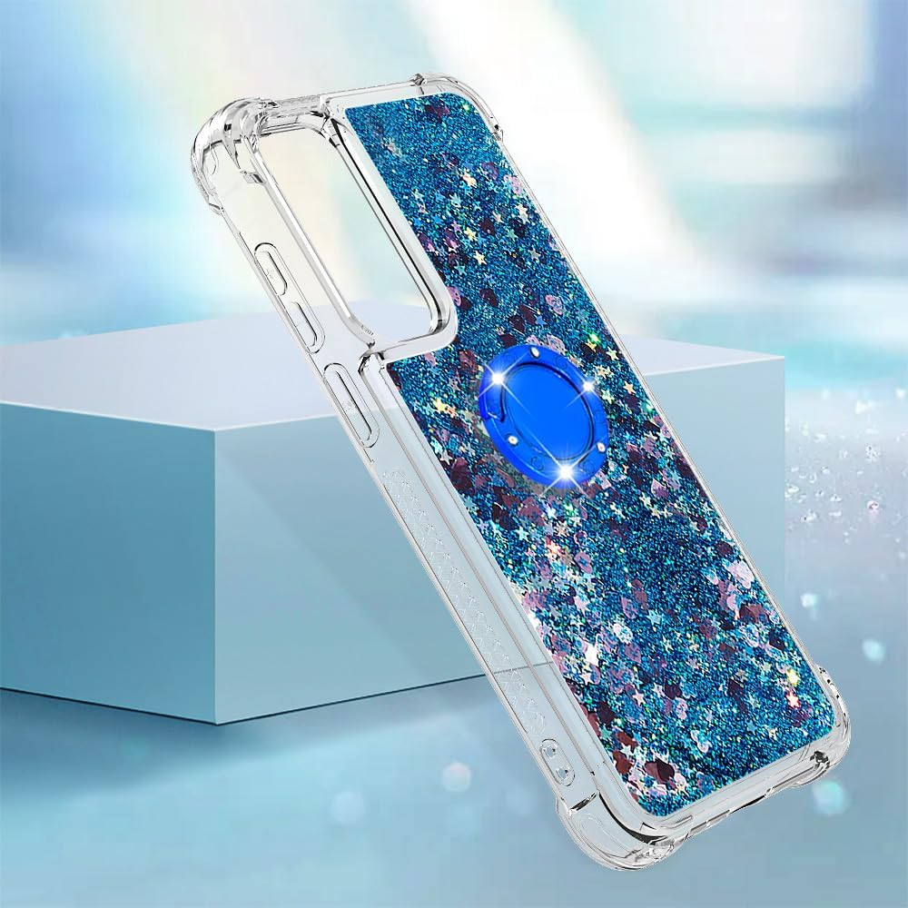 QIWEIQING Case for Samsung Galaxy A55 5G Protective Case with Liquid Glitter, Mobile Phone Case with Glitter Liquid, TPU Silicone with Ring Stand Protective Case for Samsung A55 5G. Blue YBH image number 3