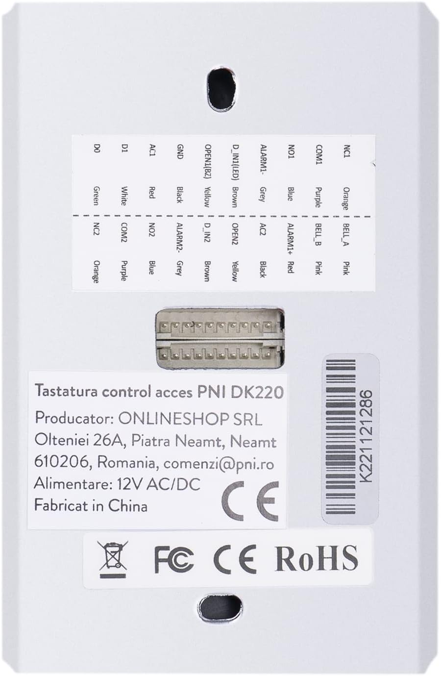 PNI DK220 Standalone Outdoor & Indoor IP65 Access Control Keyboard with 2 Relays, Silver image number 3