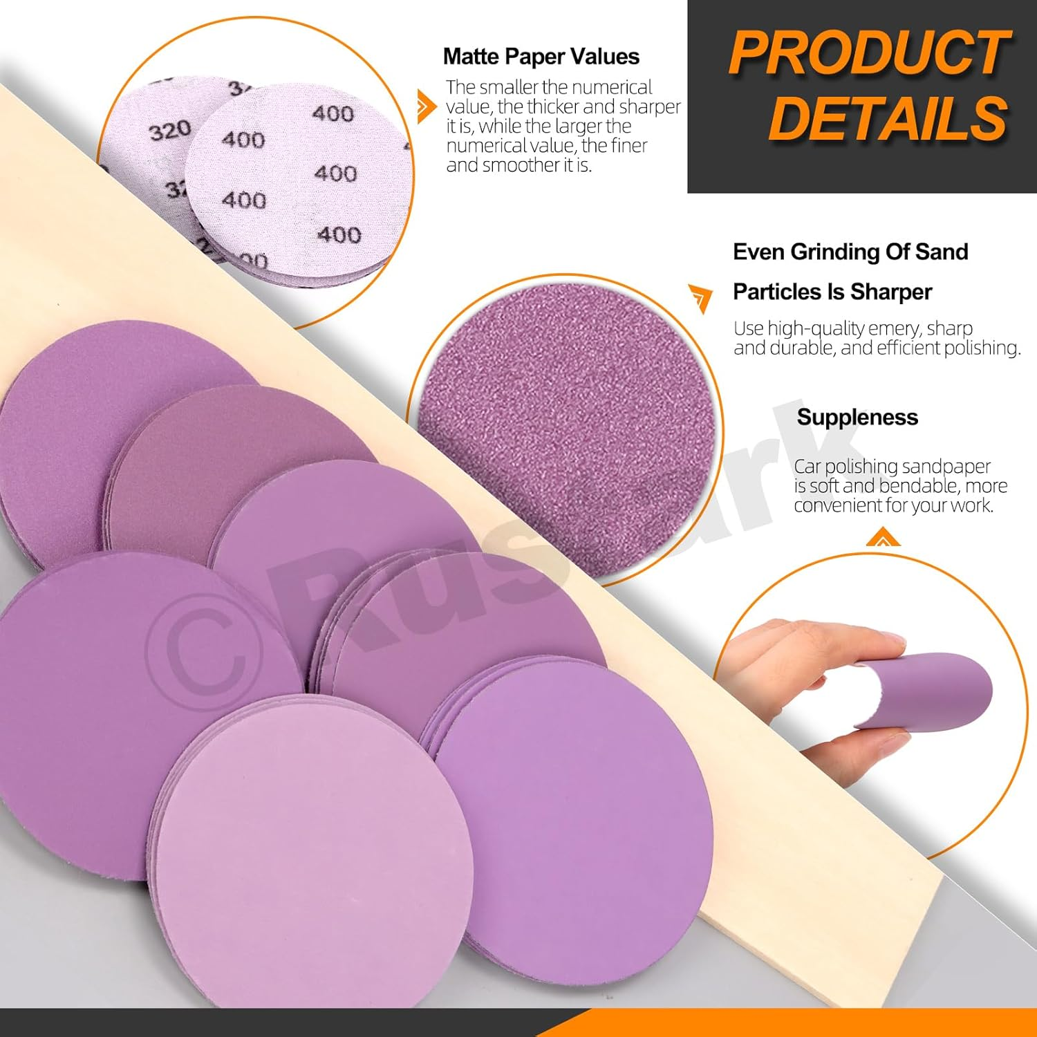 31Pcs 3 Inch/75Mm Car Headlight Restoration Kit, Heavy Duty Car Headlights Polishing Sanding Discs, Headlights Lens Cleaner and Restorer with Scouring Pads for Automotive DIY Polishing image number 2