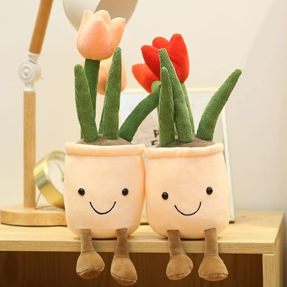 WUZHOU Tulip Plush Toy, 13.7" Flower Pot Stuffed Plushie Pillow Decoration, Soft Fluffy Toy Succulent Plants Friend Throw Pillow, Multicolor (Pink--Tulip) - Blue-Tulip,Multicolor image number 7