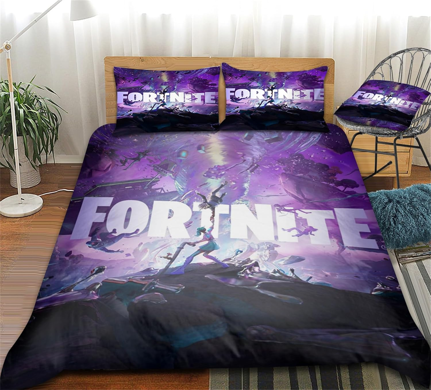 3 Pieces  Bedding Sets 3D Game Printed Duvet Cover Sets Double Size Lightweight Comforter Cover with Pillowsham Zipper Closure