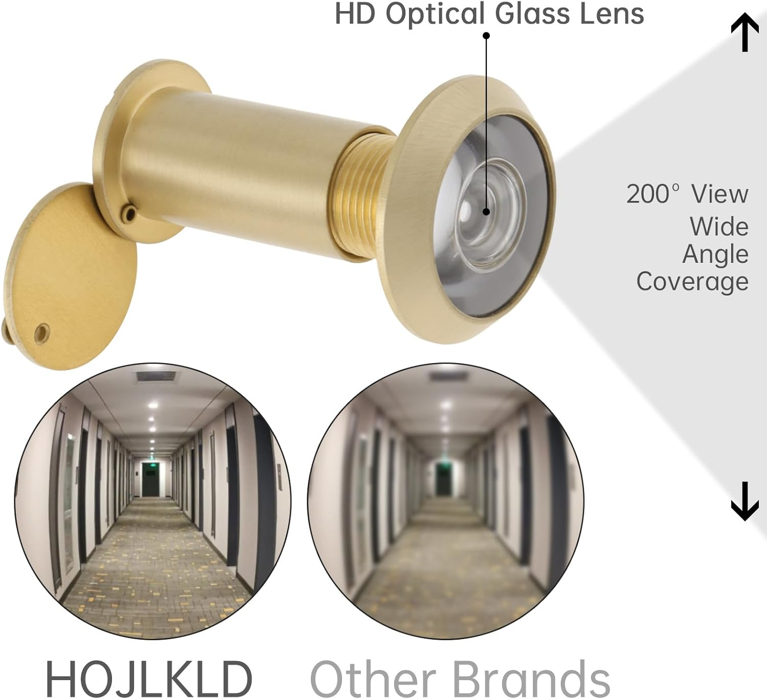 HOJLKLD Door Viewer Peephole, Solid Brass 200 Degree Viewer, 5/8 Inch Pipe Diameter Peephole with Privacy Cover for 1-3/8" to 2-1/6" Doors (Gold) image number 2