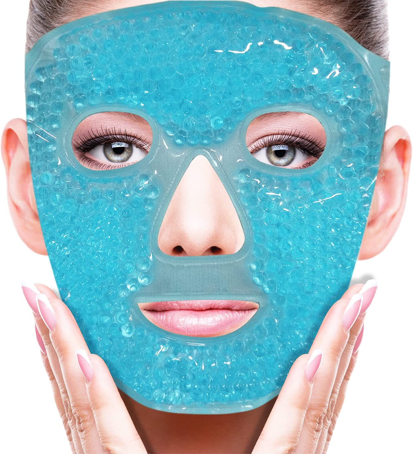Face Eye Mask Ice Pack with Foam Earplugs,Reduce Puffiness, Bags under Eyes, Puffy Dark Circles,Hot/Cold Pack with Soft Plush Backing for Woman Sleeping, Pressure, Headaches, Skin Care [Blue]