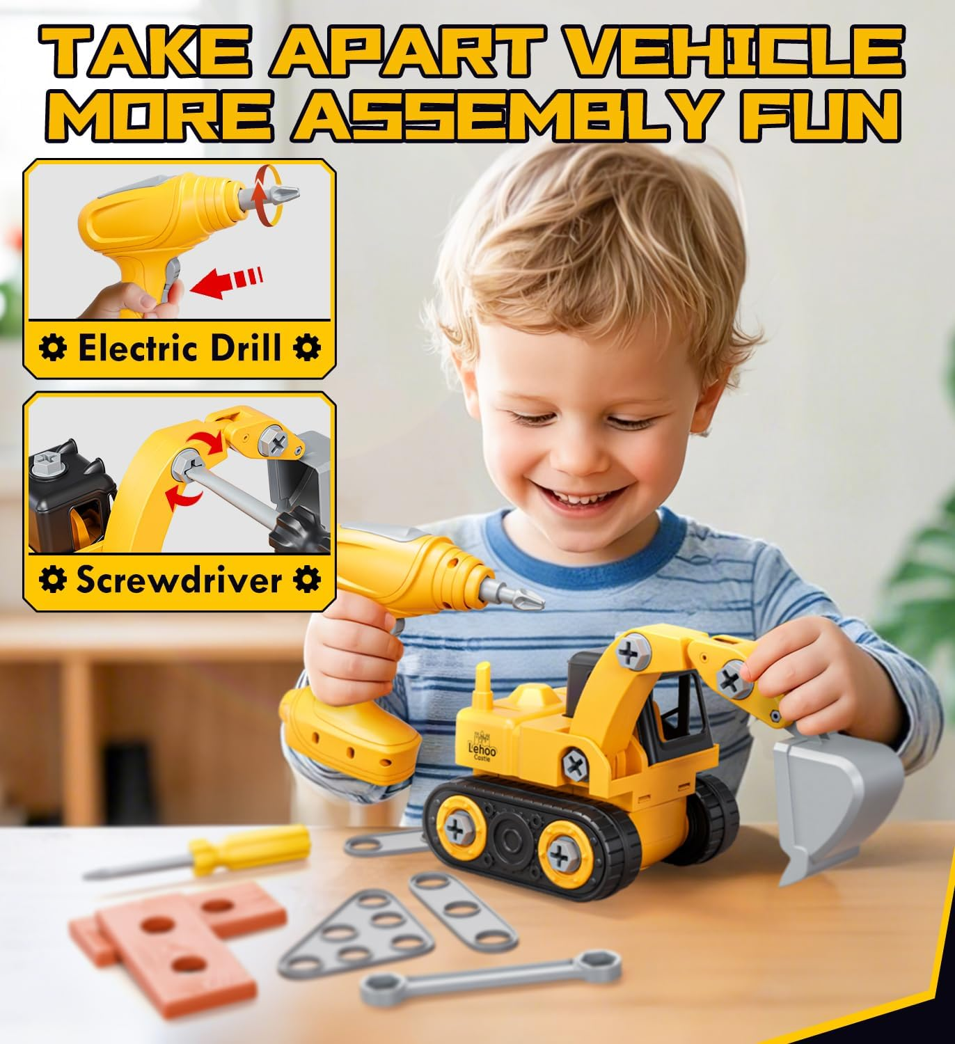 Lehoo Castle Kids Tool Set, Take Apart Construction Toys, Toddlers Montessori Toys, Boy Toys for 3 4 5 Year Old with Electric Drill, Toddler Birthday Toy for Boys Girls image number 6